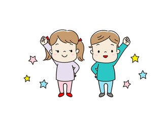 ガッツポーズをする男の子と女の子