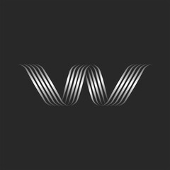 Monogram letter W initial logo calligraphic emblem, minimal style thin smooth curves, wave shape decoration - obrazy, fototapety, plakaty