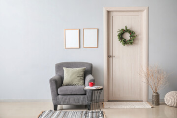 Interior of modern room decorated for Christmas