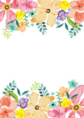 水彩風のカラフルな花の素材セット