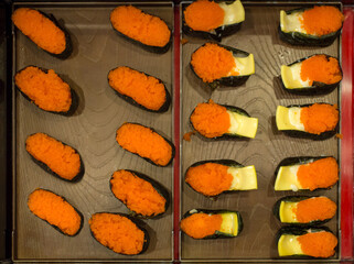 Salmon set, seaweed with shrimp eggs delicious Japanese food
