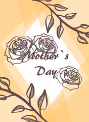 Mother's Day greeting cards. Beautiful hand-drawn roses, plants and inscriptions on a geometric background. EPS 10. For postcards, invitations, banners