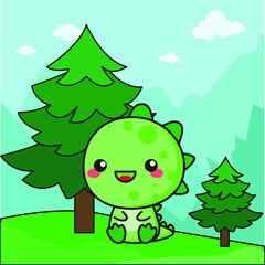 Kawaii Dinosaur Illustration