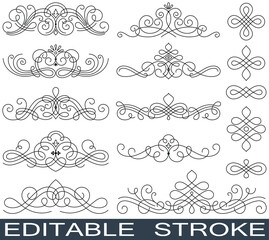 Ornate line drawing vector set, editable stroke