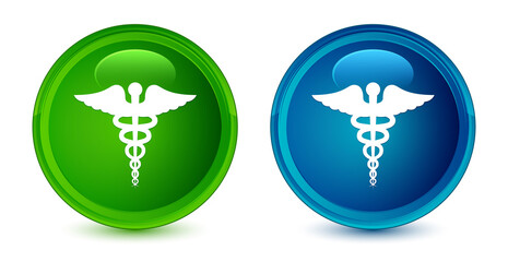 Medical icon artistic shiny glossy blue and green round button set