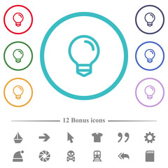 Light bulb flat color icons in circle shape outlines