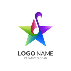 Obraz premium star music logo, star and music, combination logo with 3d colorful style