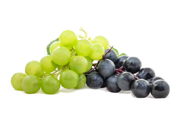 Bunch of Black Grape with Green Seedless Grape isolated on white background.