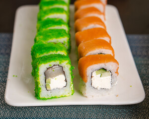 japanese sushi rolls set colourful