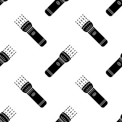 Flashlight Icon Seamless Pattern, Torch Icon, Hand Held Portable Electric Light