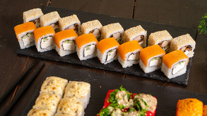 japanese sushi rolls set colourful