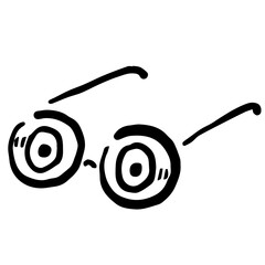 Naklejka premium Eyeglasses with Human Eyes: Doodle Icon: Hand drawn vector Icon like woodblock print