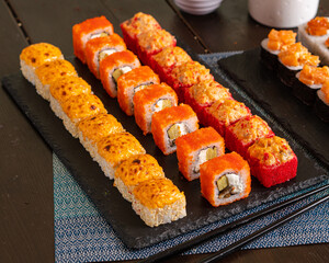 japanese sushi rolls set colourful