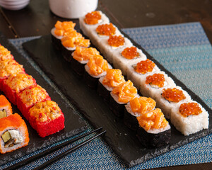 japanese sushi rolls set colourful