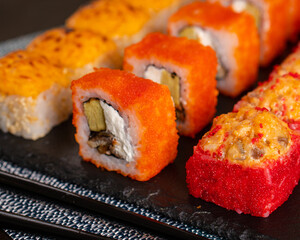 japanese sushi rolls set colourful