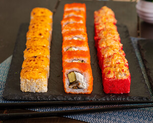 japanese sushi rolls set colourful