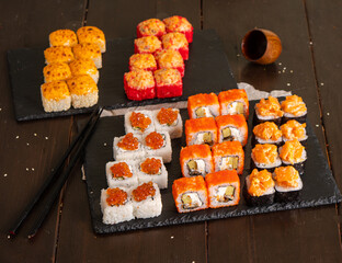 japanese sushi rolls set colourful