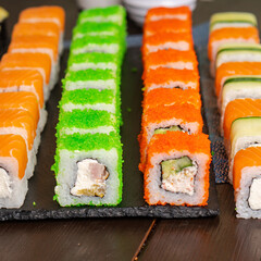 japanese sushi rolls set colourful