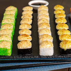 japanese sushi rolls set colourful