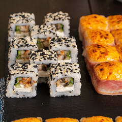 japanese sushi rolls set colourful
