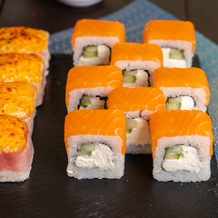 japanese sushi rolls set colourful