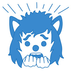 emoticon stuck in fear, scared emoji with hands to face gesture, horrified wolf  with frightened face, funny cartoon character with simplistic facial expression, simple hand drawn line icon