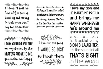 Set of Calligraphy sayings for print. Vector Quotes about Baby boy, child, kids and parents