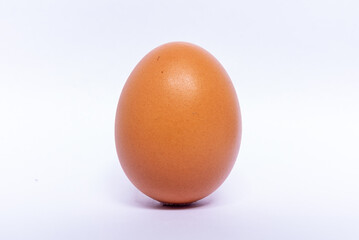 Egg Isolated. Chicken Egg on White Background. Highly Retouched Closeup. Full Depth of Field. Single Brown Egg Absolute Sharpness High Resolution and Quality Image.