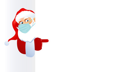 Banner with santo claus for new year and christmas. Santa Claus with a mask against coronavirus