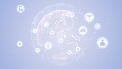 Technology Icon Network World Internet Digital devices on space Earth 3D illustration