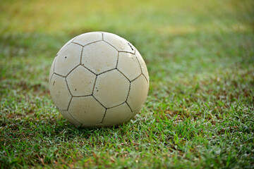 Close-up of soccer ball on soccer field 