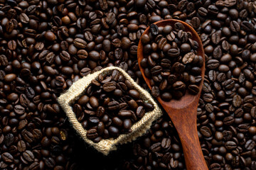 Top view of fresh roasted Coffee beans. ￼￼￼Coffee bean texture and background.