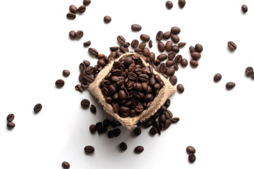 Top view of fresh roasted Coffee beans. Isolated on a white background.