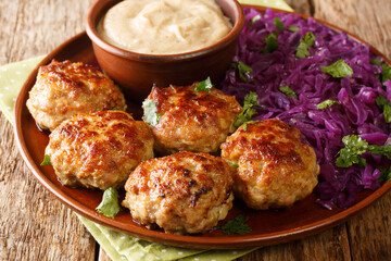 Frikadeller or Danish Meatballs are savory meatballs served with rich creamy sauce and stew red...