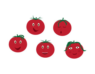 Set of cute tomato characters on White background