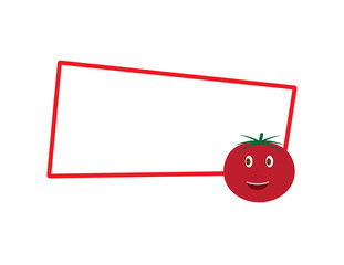 Cute red tomato and Red frame on White background