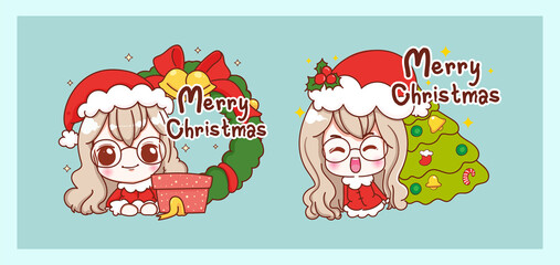 Cute santa claus smile and happy isolated on merry christmas background with characters design.