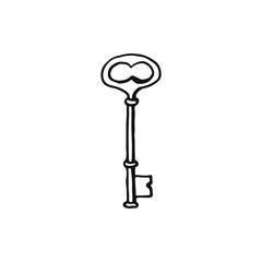 Hand Drawn Key isolated on white background vector illustration.