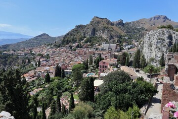 Obraz premium Taormina - Panorama del centro storico dal teatro antico