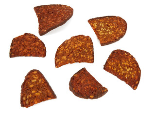 roasted rye bread with sunflower seeds isolated on white