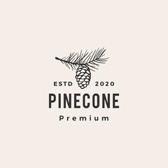 pine cone hipster vintage logo vector icon illustration - obrazy, fototapety, plakaty