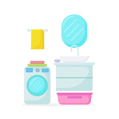 Vector interior illustration in flat style. Bathroom with furniture. Bathroom interior.