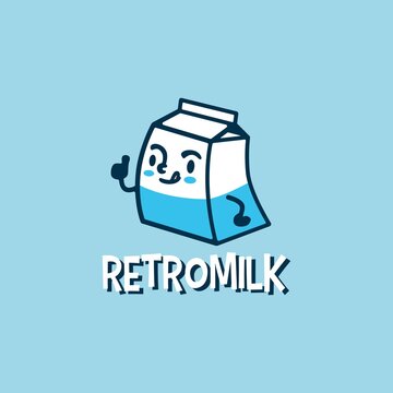 retro milk cartoon cute logo vector icon illustration