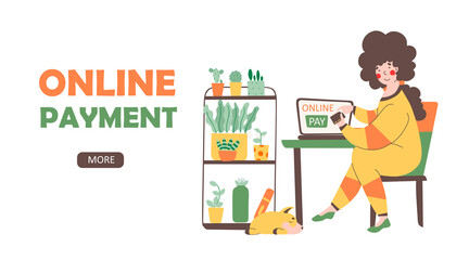 Online store payment from home, flat vector landing page template