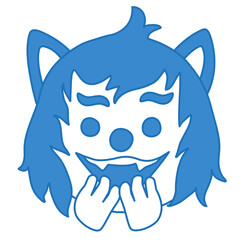 highly excited wolf with hands to mouth gesture, funny cartoon character with simplistic facial expression, simple hand drawn circle shaped emoticon, illustration