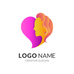 beauty love logo, love and woman, combination logo with 3d colorful style