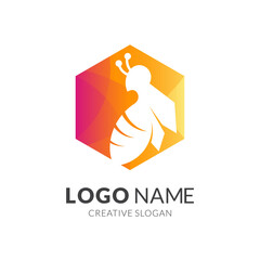 bee logo design with 3d orange color style