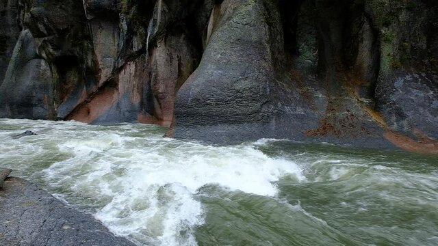 The enormous Fukiware Falls is often called "Japan's version of Niagara Falls", - a gigantic water stream in slow motion that flows noisily in a rocky environment next to Numata, near Nikko National P