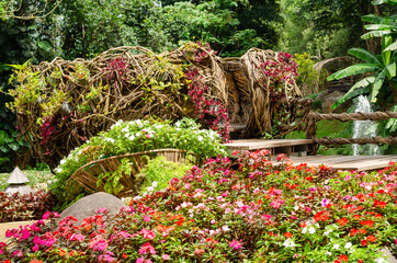 beautiful design of blooming flower bed garden