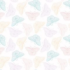 Vector pastel butterflies seamless repeat pattern background. Colorful pastel swallowtail butterflies. Vector pastel butterfly pattern background.